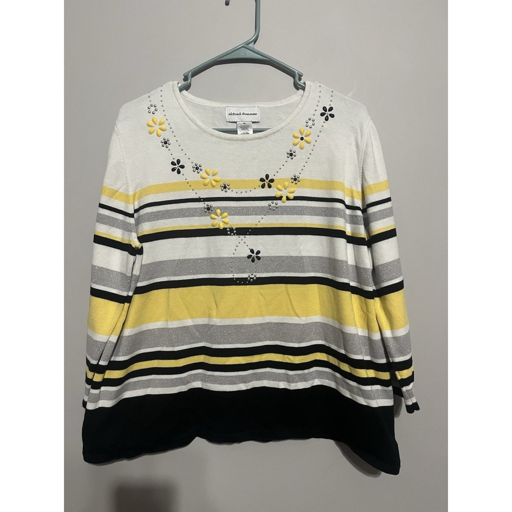 Alfred Dunner Yellow Black stripped shirt women's XL